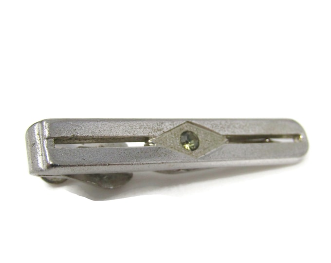 Center Jewel Vintage Tie Bar Clip Silver Tone Stand Out w/ Style Fit In with Class