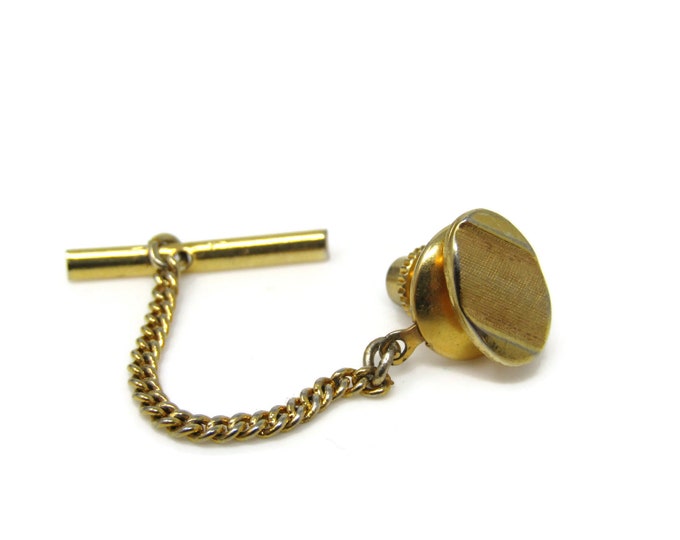 Oval Textured Center Tie Tack Pin Gold Tone Vintage Men's Jewelry