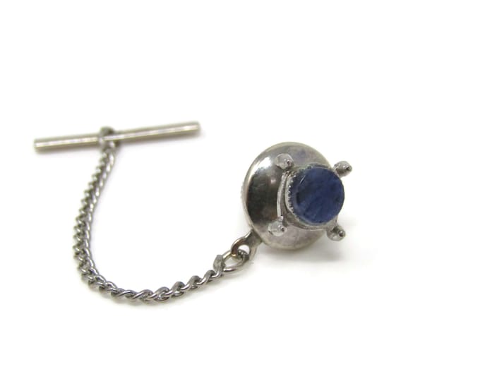 Small Blue Sodalite Tie Tack Pin Silver Tone Vintage Men's Jewelry