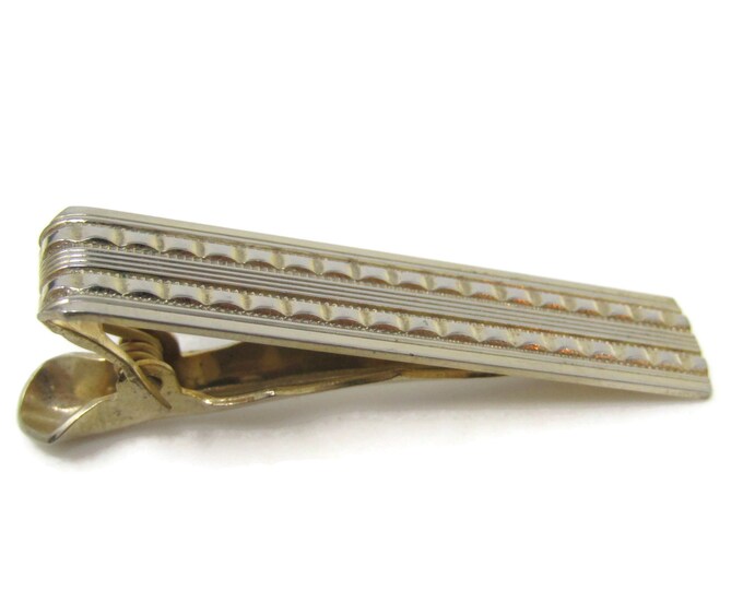 Ridged Stripes Tie Clip Bar Gold Tone Vintage Men's Jewelry Nice Design