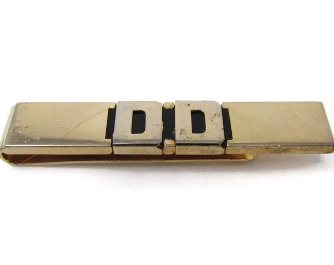 DD Initials Tie Clip Vintage Tie Bar: Letters Art Deco Style Gold Tone Larger Size
