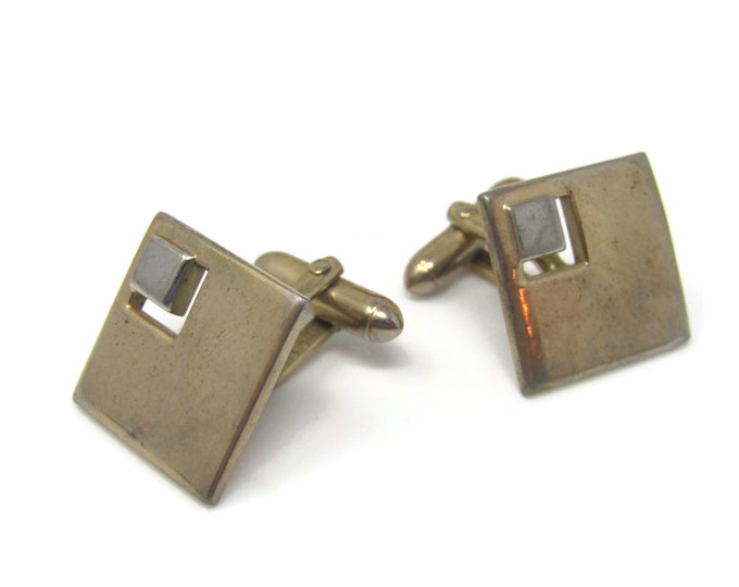 Open Corner Square Design Men's Cufflinks: Vintage Gold Tone - Stand Out from the Crowd with Class