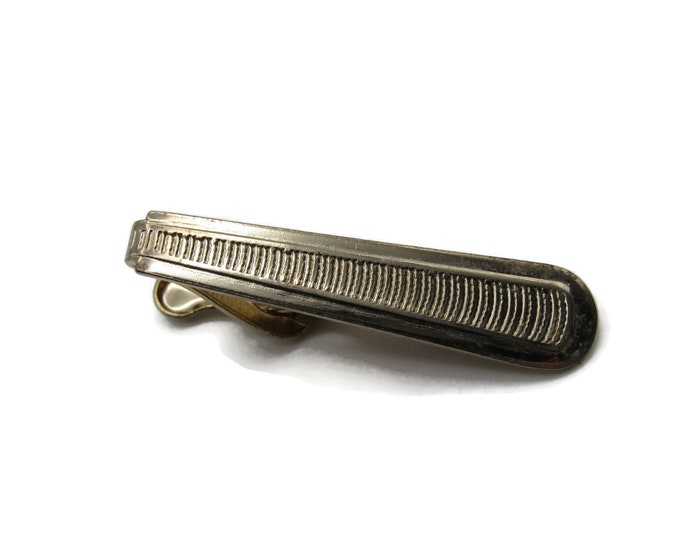 Tapered Textured Center Silver Tone Classic Industrial Design Tie Clip Tie Bar Men's Jewelry