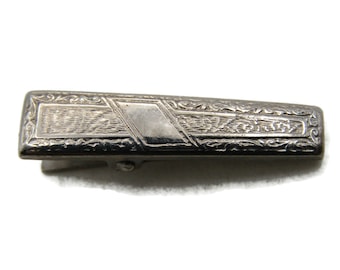 Tapered Etched Motif Vintage Tie Clip Tie Bar Men's Jewelry Silver Tone