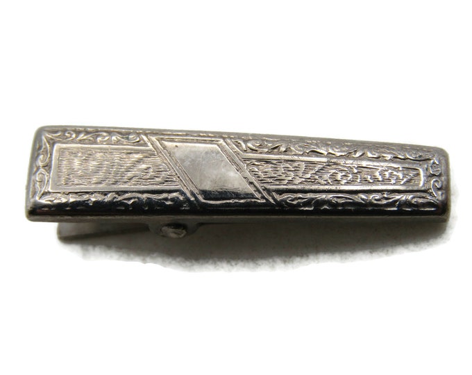 Tapered Etched Motif Vintage Tie Clip Tie Bar Men's Jewelry Silver Tone