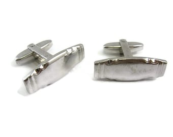 Indented Border Silver Tone Vintage Men's Cufflinks Jewelry