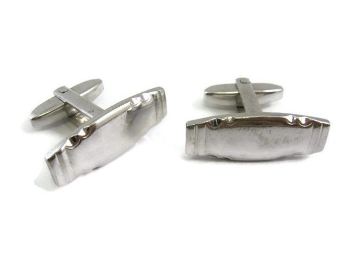 Indented Border Silver Tone Vintage Men's Cufflinks Jewelry