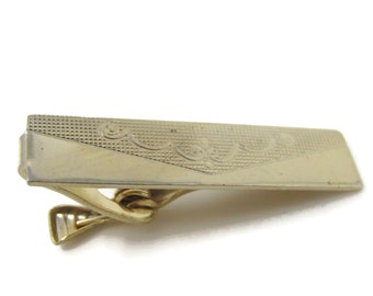 Vintage Gold Tone Tie Clip: Patterned Design Tie Bar