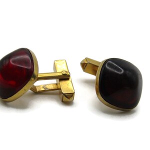 Dark Red Stone Inlay Cuff Links Men&#39;s Jewelry Gold Tone