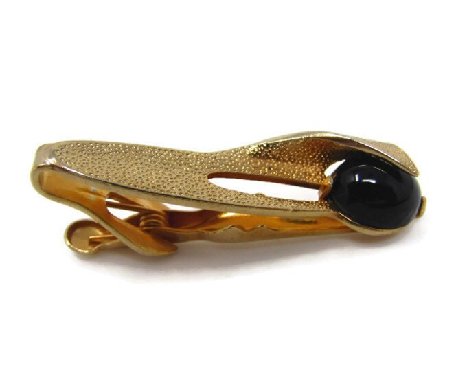 Wrapped Black Accent Tie Clip Vintage Tie Bar: Textured Gold Tone