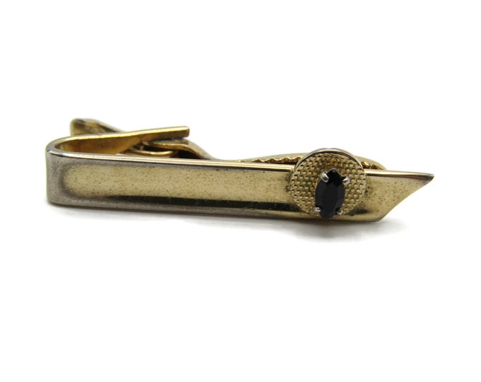 Black Stone Circle Detail Gold Tone Tie Bar Tie Clip Men's Jewelry