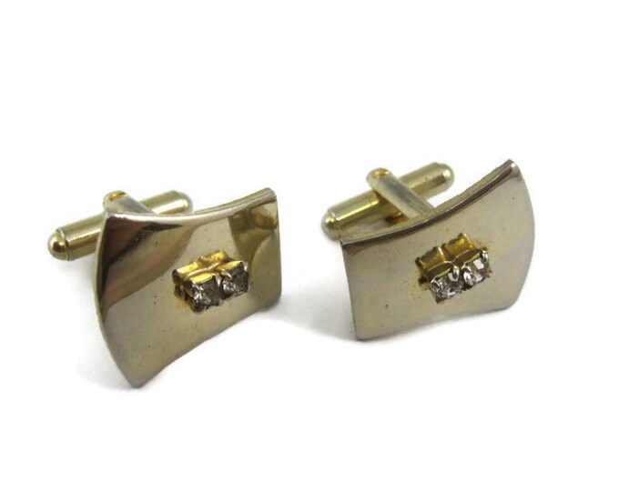 Double Clear Jewel Art Deco Shape Design Gold Tone Vintage Men's Cufflinks Jewelry