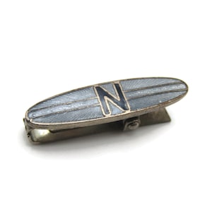 N Letter Monogram Black Lettering Enamel Silver Tone Tie Bar Tie Clip Men&#39;s Jewelry