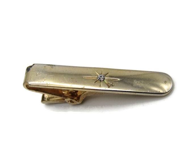 Rhinestone Inlay Sun Starburst Pattern Gold Tone Tie Clip Tie Bar Men's Jewelry