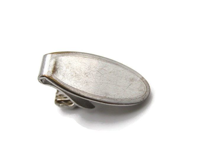 Brushed Finish Oval Shape Silver Tone Industrial Style Tie Bar Tie Clip Men's Jewelry