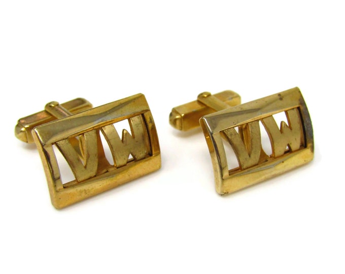 Vintage Cufflinks for Men: VW Letters Initials Art Deco (Oxidation on one Edge)