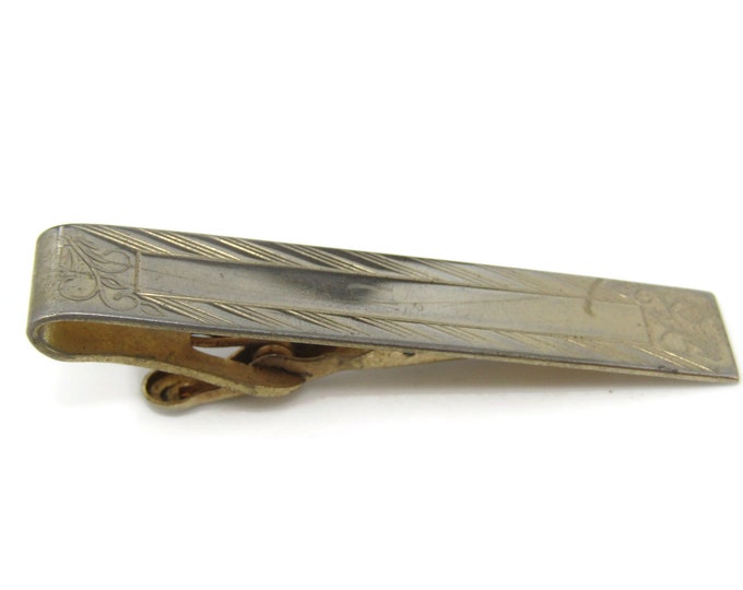 Flower Etched Corners Tie Clip Tie Bar: Vintage Gold Tone - Stand Out from the Crowd with Class