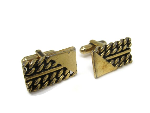 Vintage Gold Tone Chain Link Cufflinks for Men - Gem