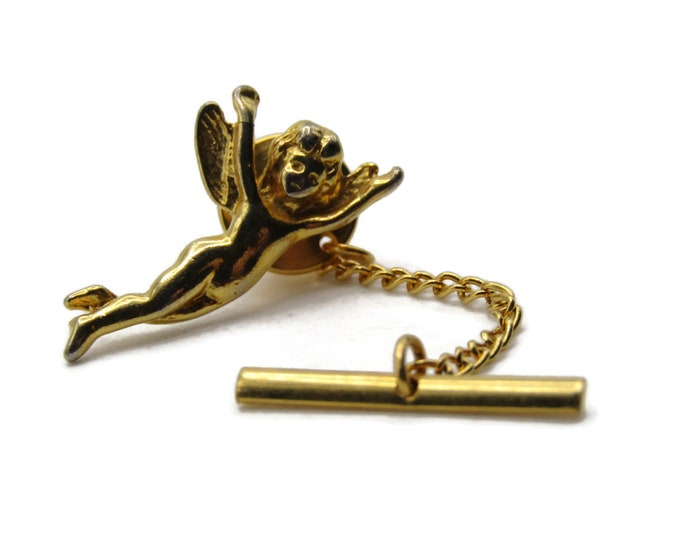 Angel Tie Pin And Chain Men's Jewelry Gold Tone