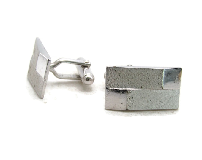 Layered Brick Style Cuff Links Silver Tone Men's Jewelry