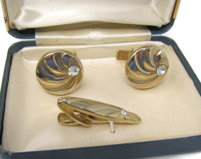 Men's Jewelry Set Cufflinks Tie Bar Tie Clip Clear Jewel: Vintage Gold Tone - Stand Out from the Crowd with Class