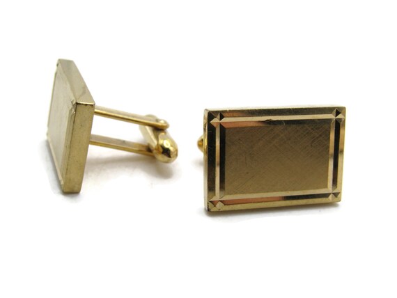 Etched Edging Rectangle Brushed Finish Cuff Links Men's Jewelry Gold Tone