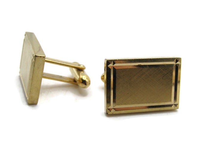 Etched Edging Rectangle Brushed Finish Cuff Links Men's Jewelry Gold Tone