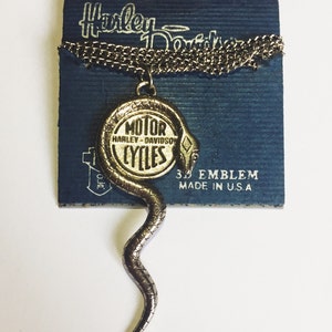 Vintage Harley-Davidson Snake & Emblem Charm Necklace