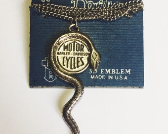 Vintage Harley-Davidson Snake & Emblem Charm Necklace