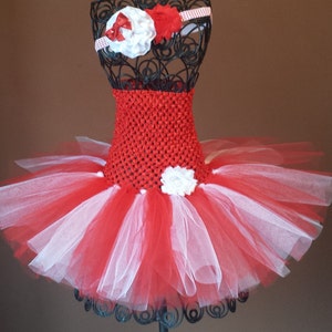 Red & White Tutu Dress and Headhand Set ,Birthday,newborn,photo prop, infant, baby, toddler, girl