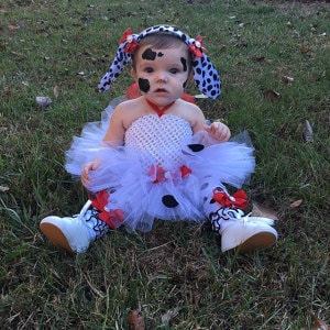 Complete Dalmatian Tutu Dress Headband/Ears, Tail & Leg warmers Costume,  infant, toddler