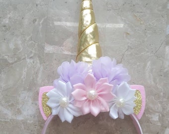 Beautiful pink, lavender, white, and gold Unicorn Headband