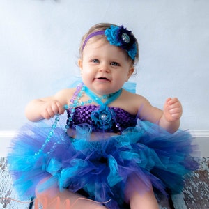 Turquoise &Purple Mermaid inspired Tutu Dress Costume,ballerina,photo prop,Birthday, smash cake set, infant, baby, toddler, girl