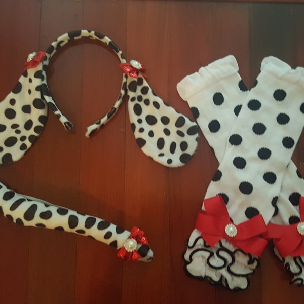 Adorable diadema (orejas), calentadores de piernas y cola de dálmata, conjunto de 3 piezas