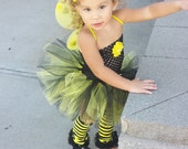 Complete Bumblebee Tutu Dress headband Wings Legwarmers complete Costume,smash cake outfit,Birthday, Halloween,photo prop,infant, baby,