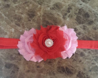 VALENTINE'S DAY Red and Pink shabby headband, newborn Headband, infant headband, toddler headband,  girls headband