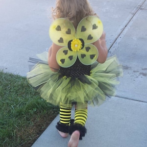 Complete Bumblebee Tutu Dress headband Wings & Legwarmers complete Costume,smash cake outfit,Birthday,  Halloween,photo prop,infant, baby,