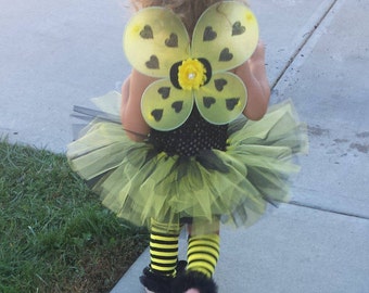 Complete Bumblebee Tutu Dress headband Wings & Legwarmers complete Costume,smash cake outfit,Birthday,  Halloween,photo prop,infant, baby,