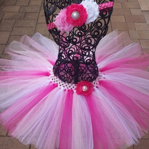 Pink and White Tutu and Shabby Headband Set, Tutu and headband set,newborn tutu flower girl, cake smash outfit. Ballerina,baby tutu,birthday