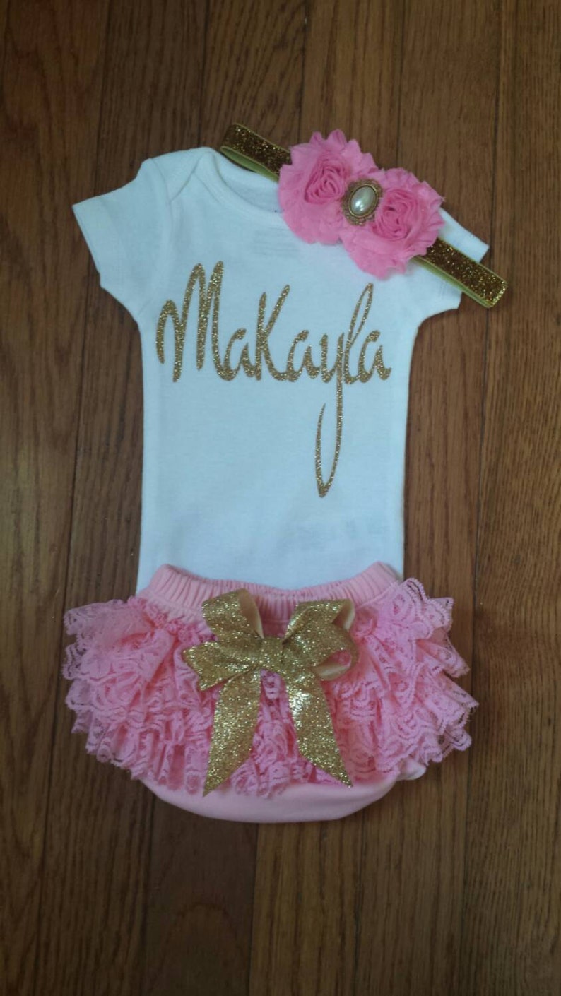 Gold Glitter Vinyl Bling With Personalized Name Onesie Lace Etsy