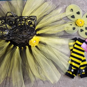 Complete Bumblebee Tutu, headband, Wings & Legwarmers complete Costume,smash cake outfit,Birthday,  Halloween,photo prop,infant, baby,