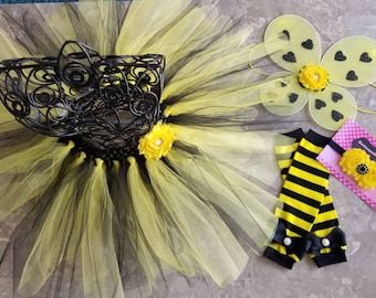 Complete Bumblebee Tutu, headband, Wings & Legwarmers complete Costume,smash cake outfit,Birthday,  Halloween,photo prop,infant, baby,