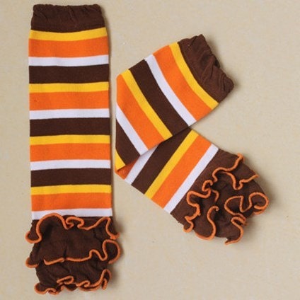 Ready to Ship Thanksgiving/Fall Brown Orange Yellow & White striped Legwarmers, Toddler, infant, Newborn, Girls