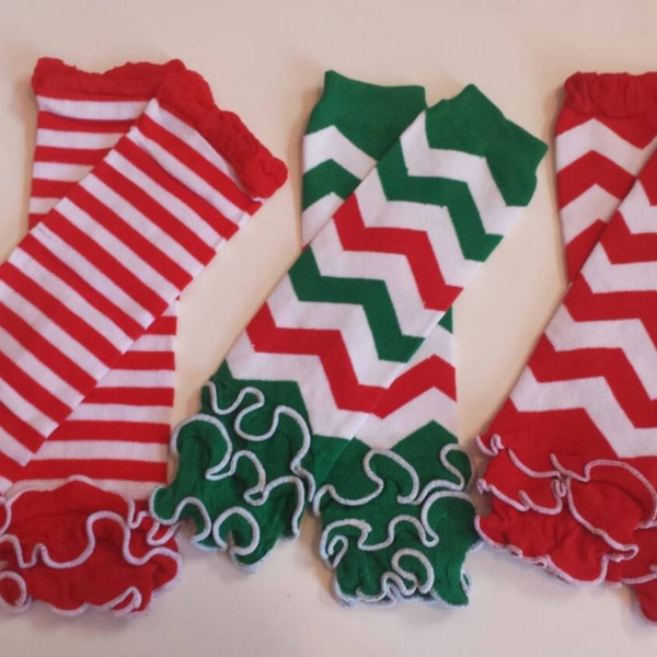 ready to ship Christmas Leg warmers with  Ruffles, Toddler, infant, Newborn, Girls