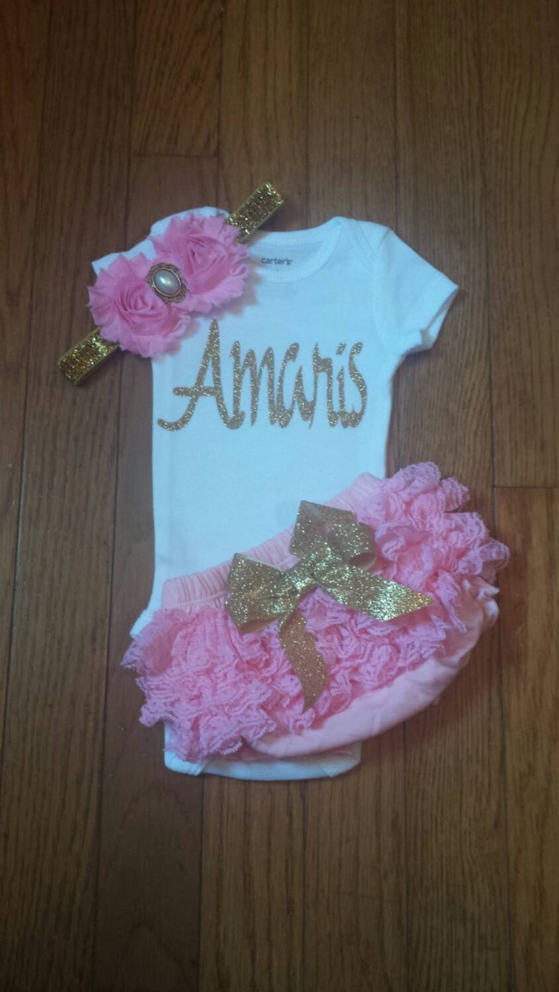 Gold Glitter Vinyl Bling With Personalized Name Onesie Lace Etsy