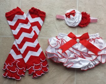 SALE  Red and White Bloomers leg warmers and headband set, baby photo prop,smash cake set, girls, sets