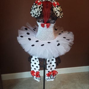Complete Dalmatian Tutu Dress Headband/Ears, Tail & Leg warmers Costume,  infant, toddler