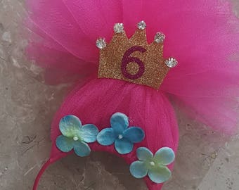 Serre-tête PRINCESS POPPY TOLLS ! Bandeau coquelicot, bandeau d'anniversaire, cheveux de troll, bandeau en tulle