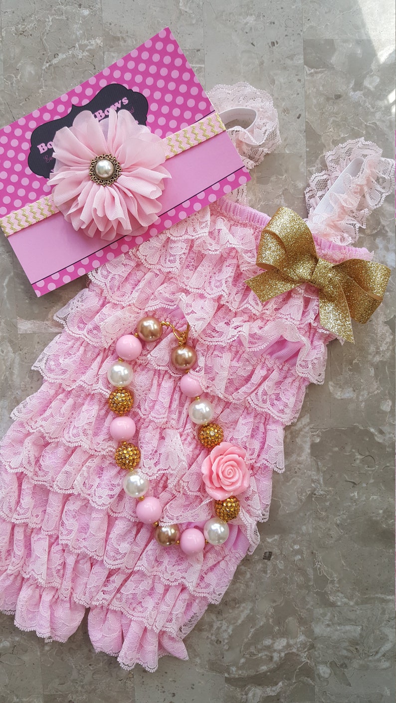 Heart Ruffle Footed Romper & Headband – Pink
