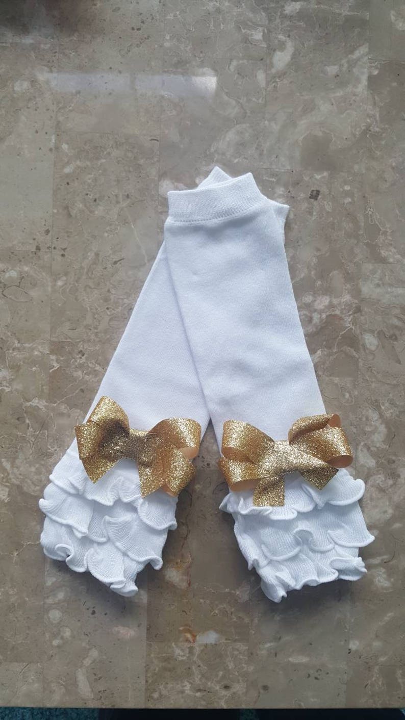 White Cotton Ruffled Leg Warmers With Gold Glittery Bling Etsy